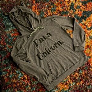 Gray Hoodie with 'I'm a Unicorn' Print